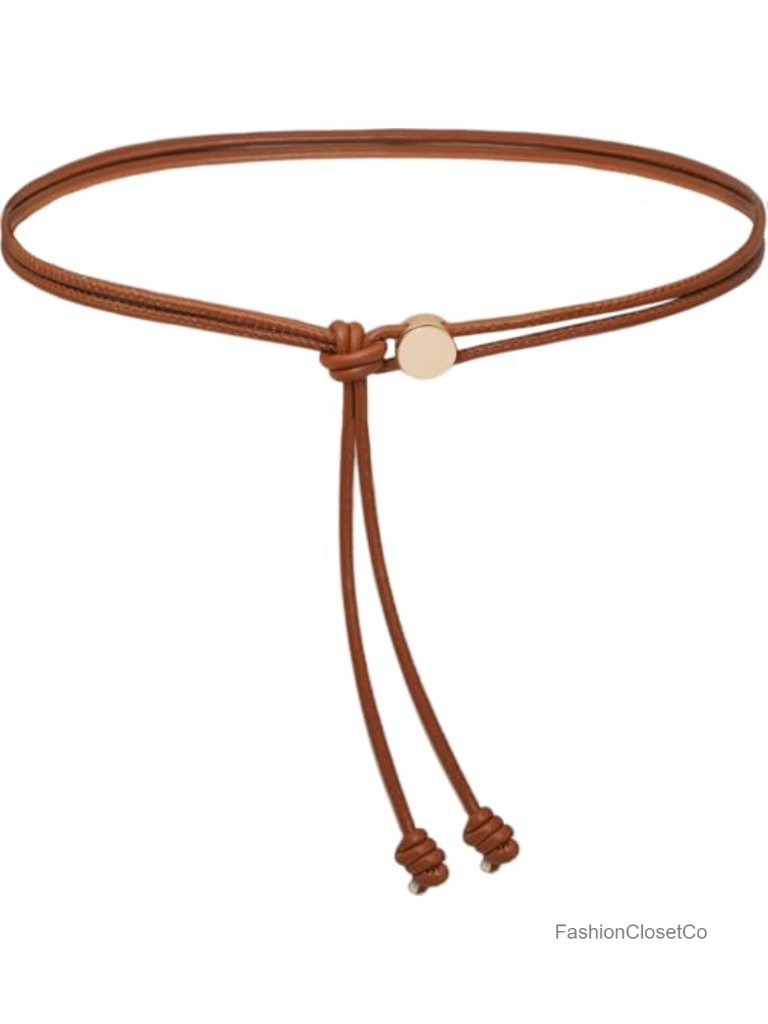 Thin Pu Leather Knotted Rope Belt For Dresses, 51.2in